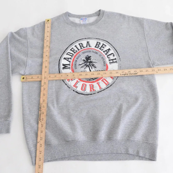 Vintage 90s Jerzees Gray Madeira  Beach Florida Crew Neck Sweater Large - Picture 3 of 9